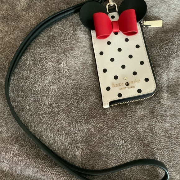 Kate Spade Minnie Mouse Lanyard Black and White Polka Dot NWOT - Picture 1 of 2